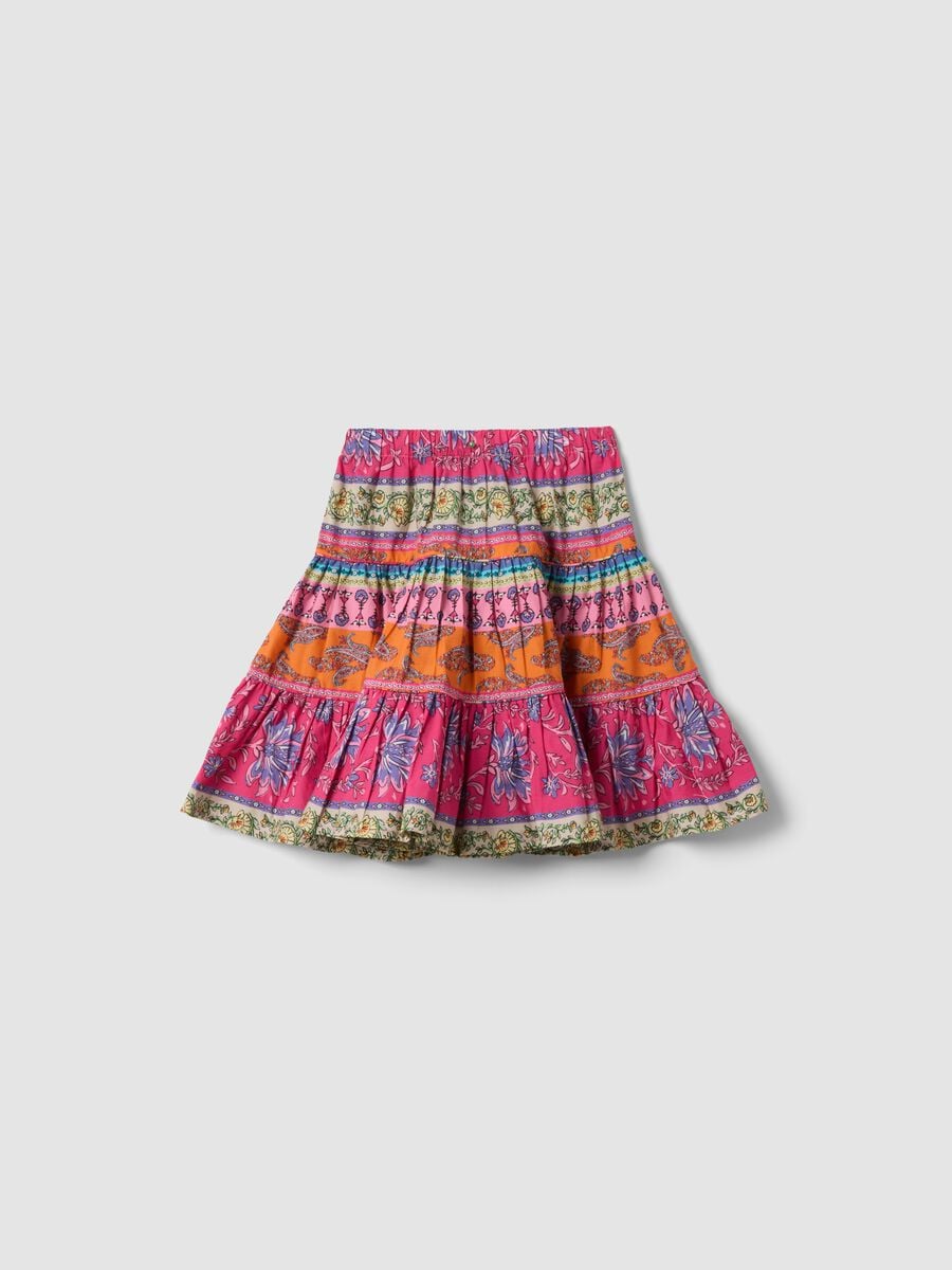 Multicolour pure cotton skirt with ruffle hem_0