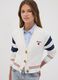 White cotton-blend cardigan with deep V-neck and heart embroidery_0