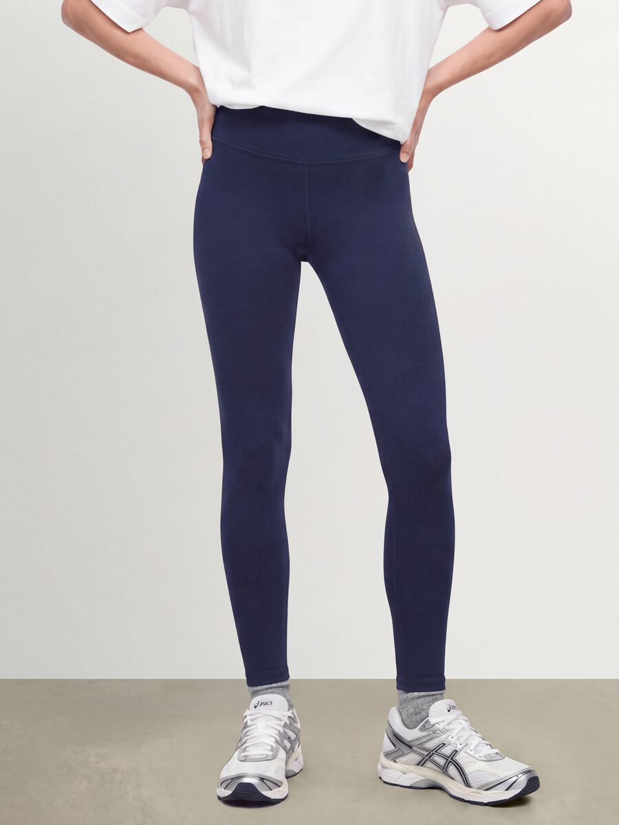 Blue Slim Fit Stretch Cotton Leggings_1