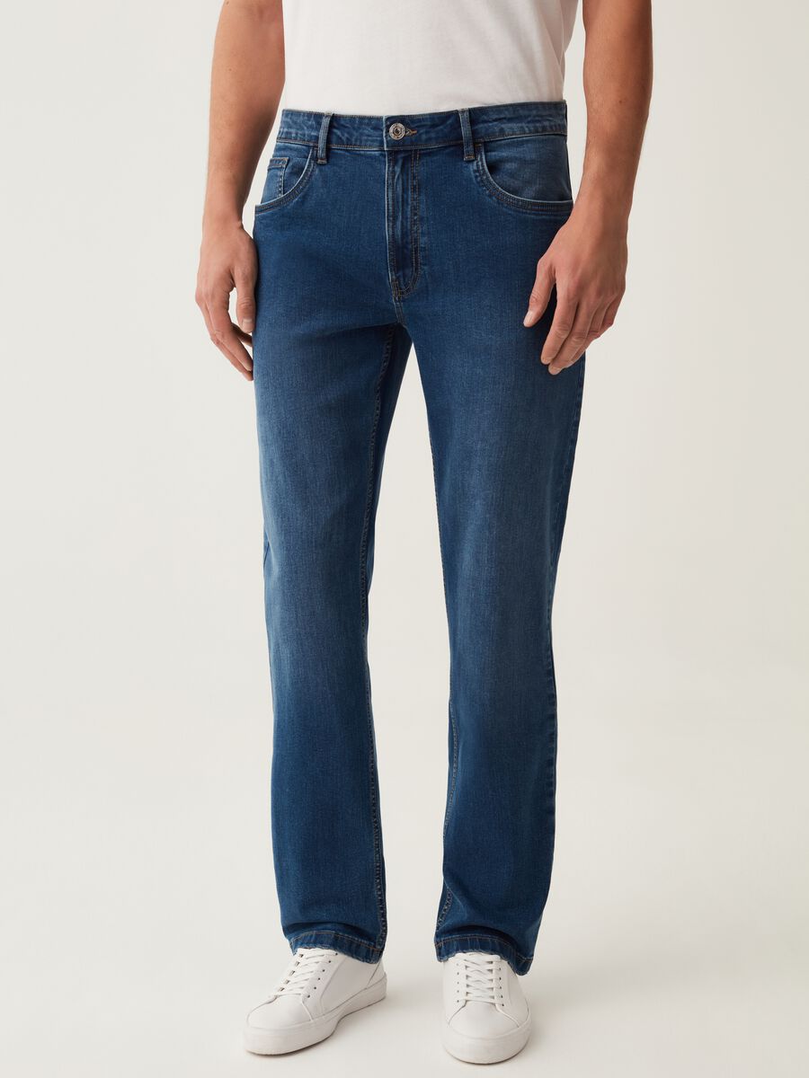 Regular-fit jeans with cross-hatch weave_0