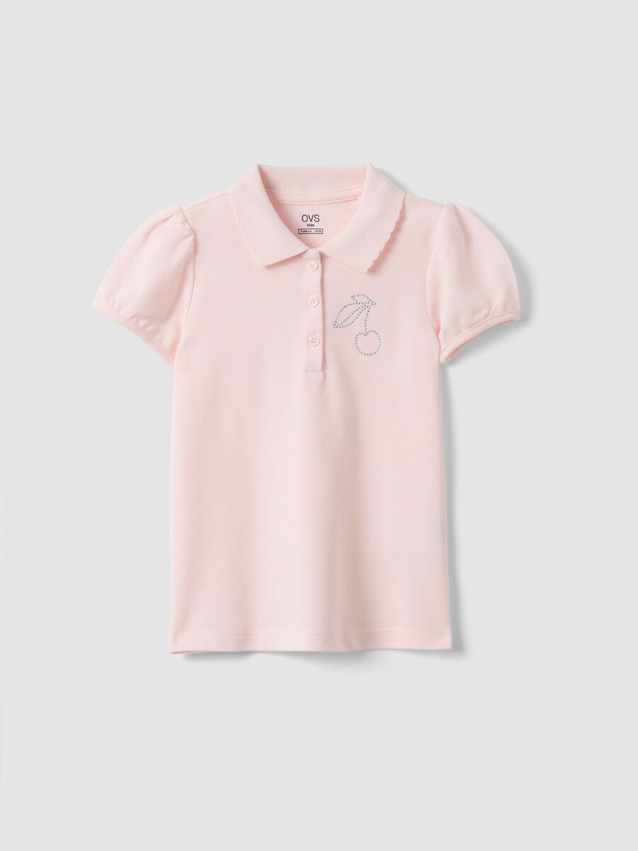 Girls' pink pure cotton polo shirt regular fit with cherry_0