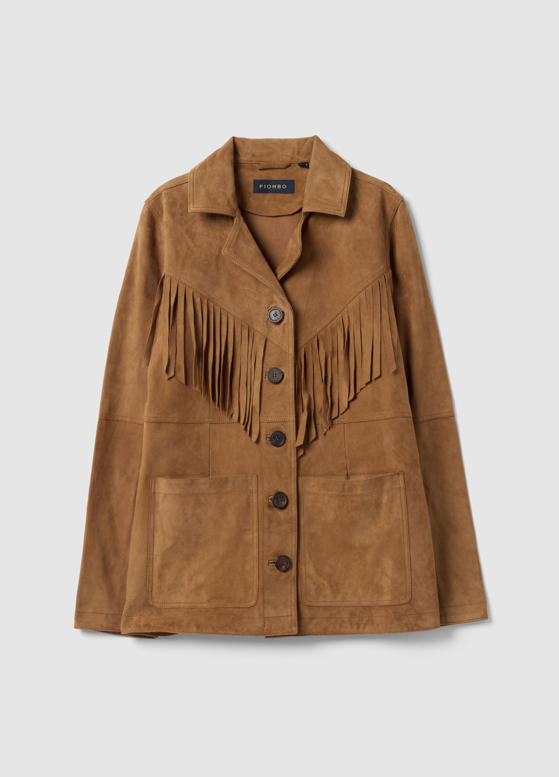 Brown genuine leather jacket regular fit with fringes