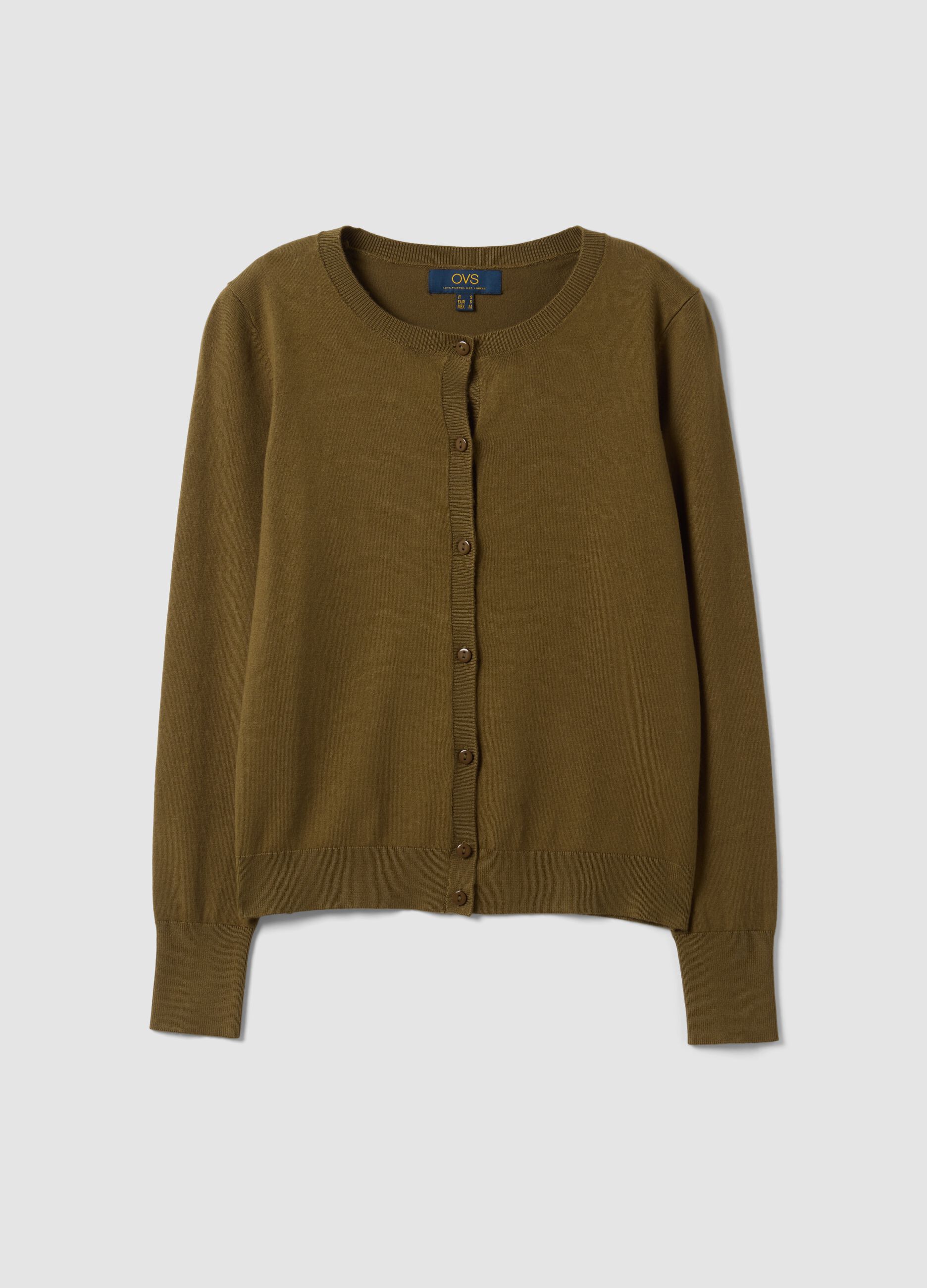 Green viscose-blend crew-neck cardigan, regular fit