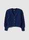 Cardigan azul de algod&atilde;o puro para menina regular fit com decote V profundo_3