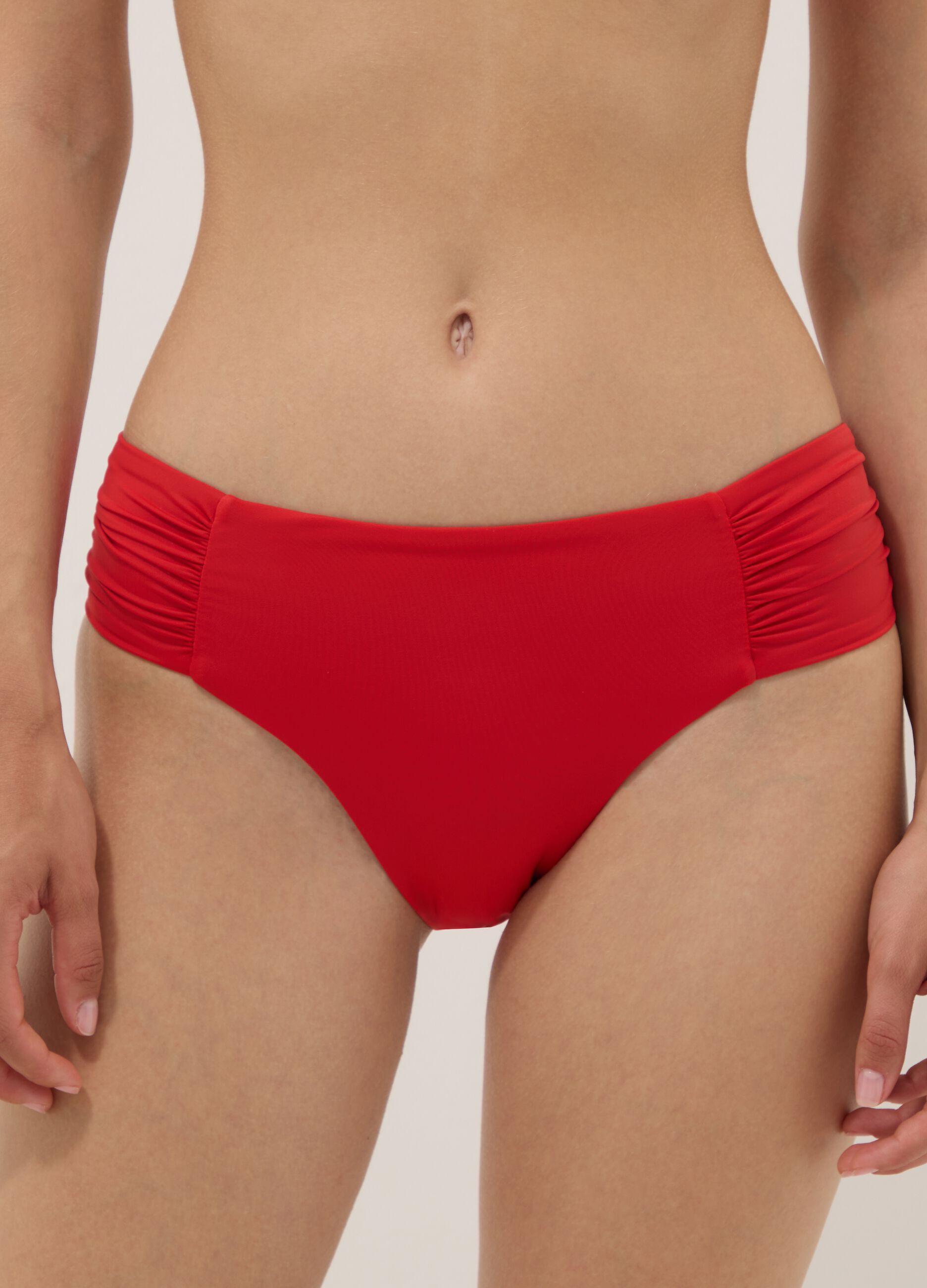 Red bikini bottoms in stretch fabric with ruched details, regular fit