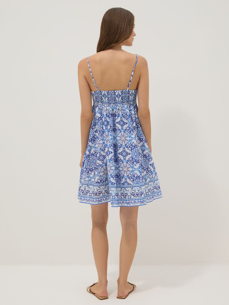Blue pure cotton slip dress with all-over print_3