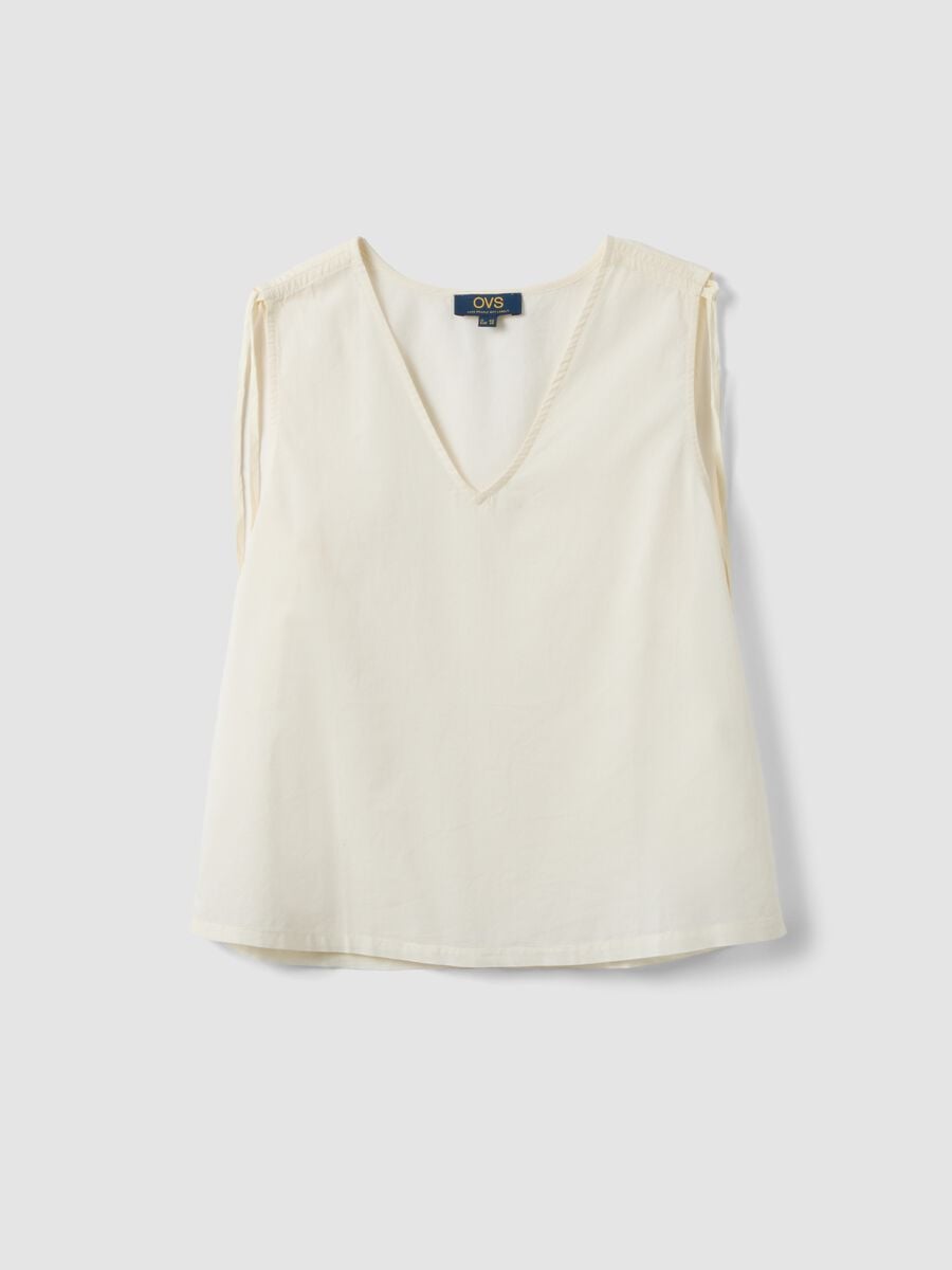 White pure cotton V-neck blouse_4