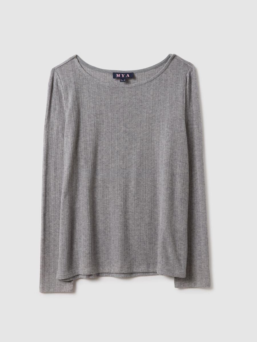 Grey long-sleeve regular fit boat neck t-shirt_0