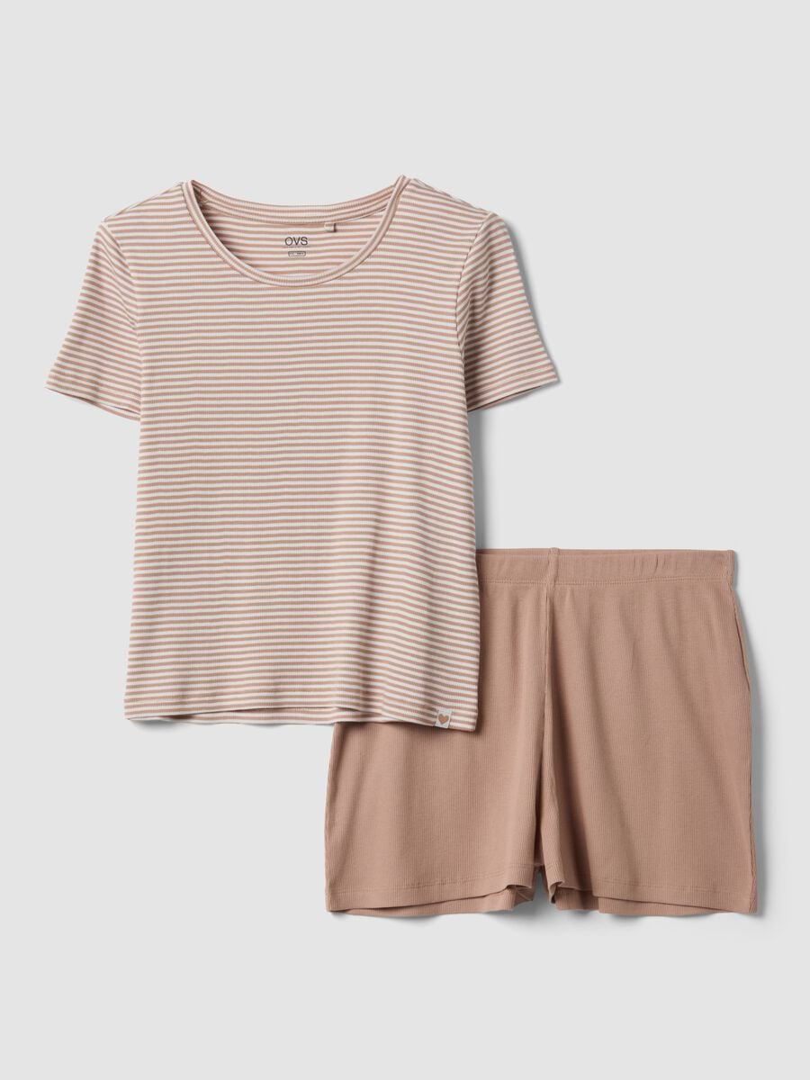 Multicolour pure organic cotton pyjamas with striped T-shirt and shorts_4