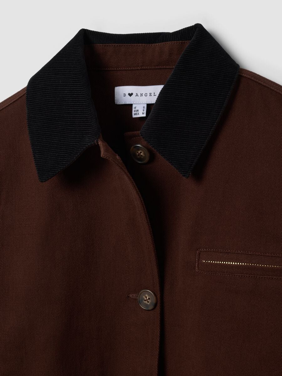 Brown pure cotton bomber jacket with contrasting collar, regular fit_6