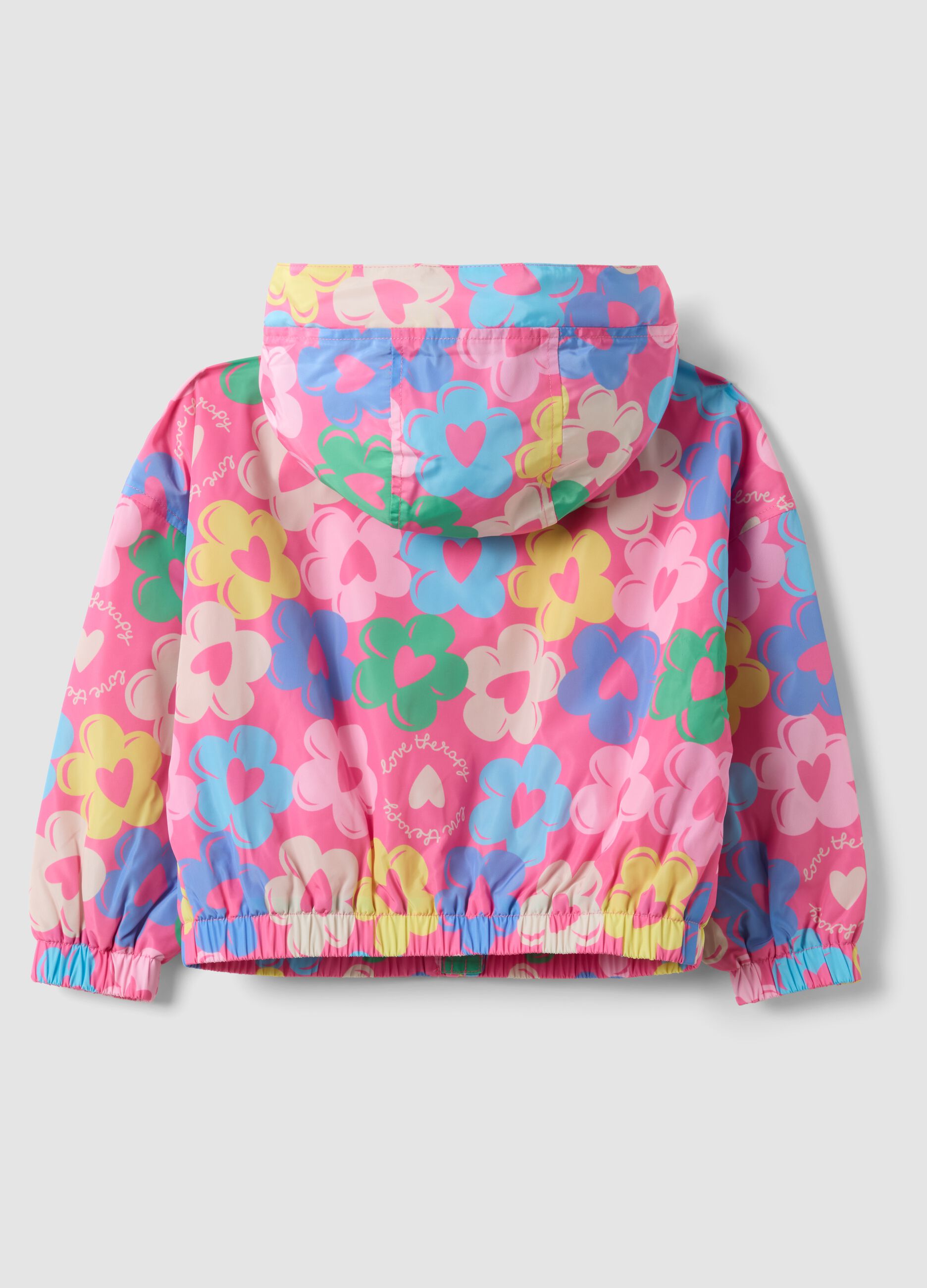 Giubbotto antipioggia multicolor imbottito con fantasia floreale per bambina