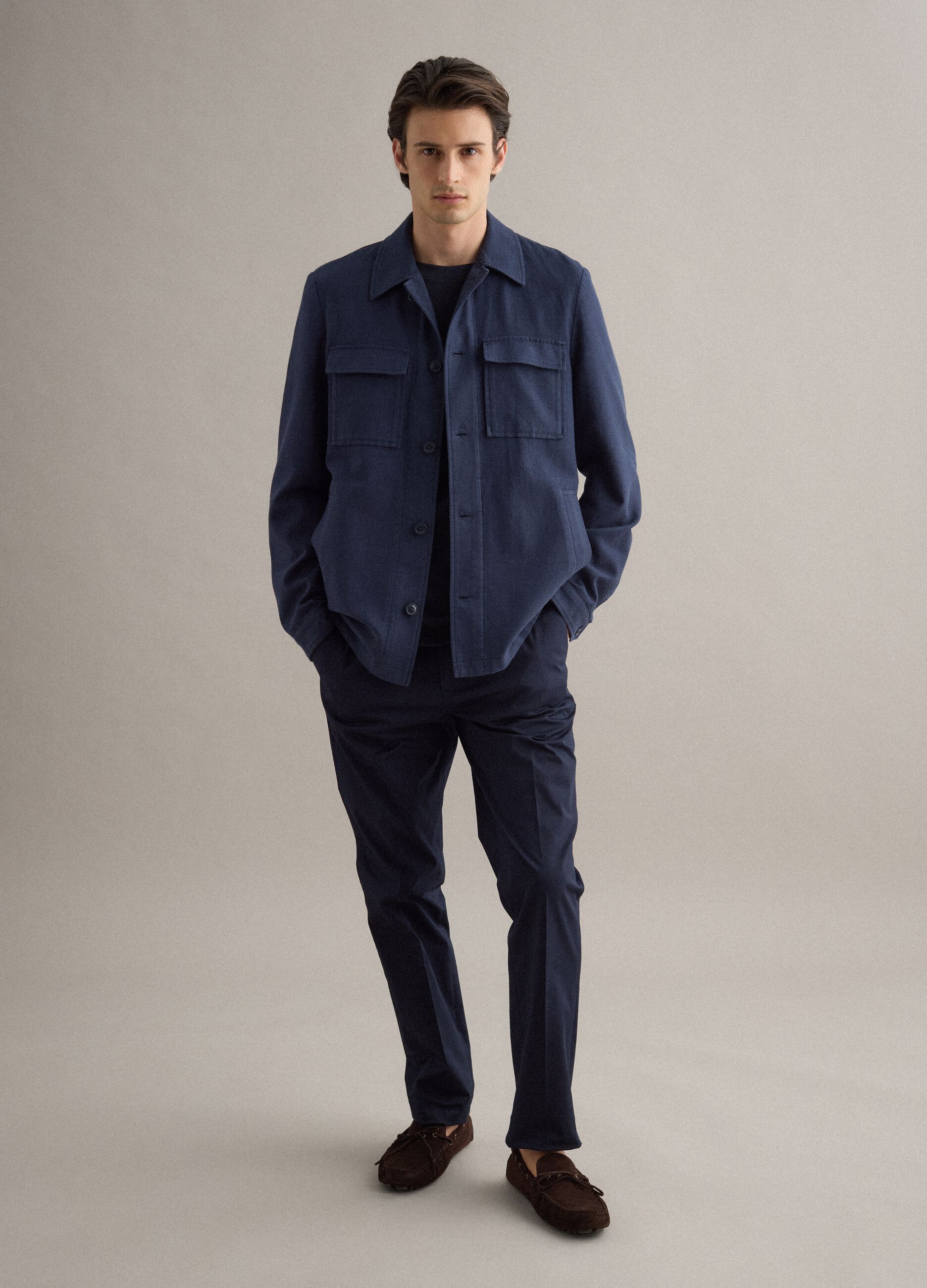 Blue cotton-linen blend blazer regular fit