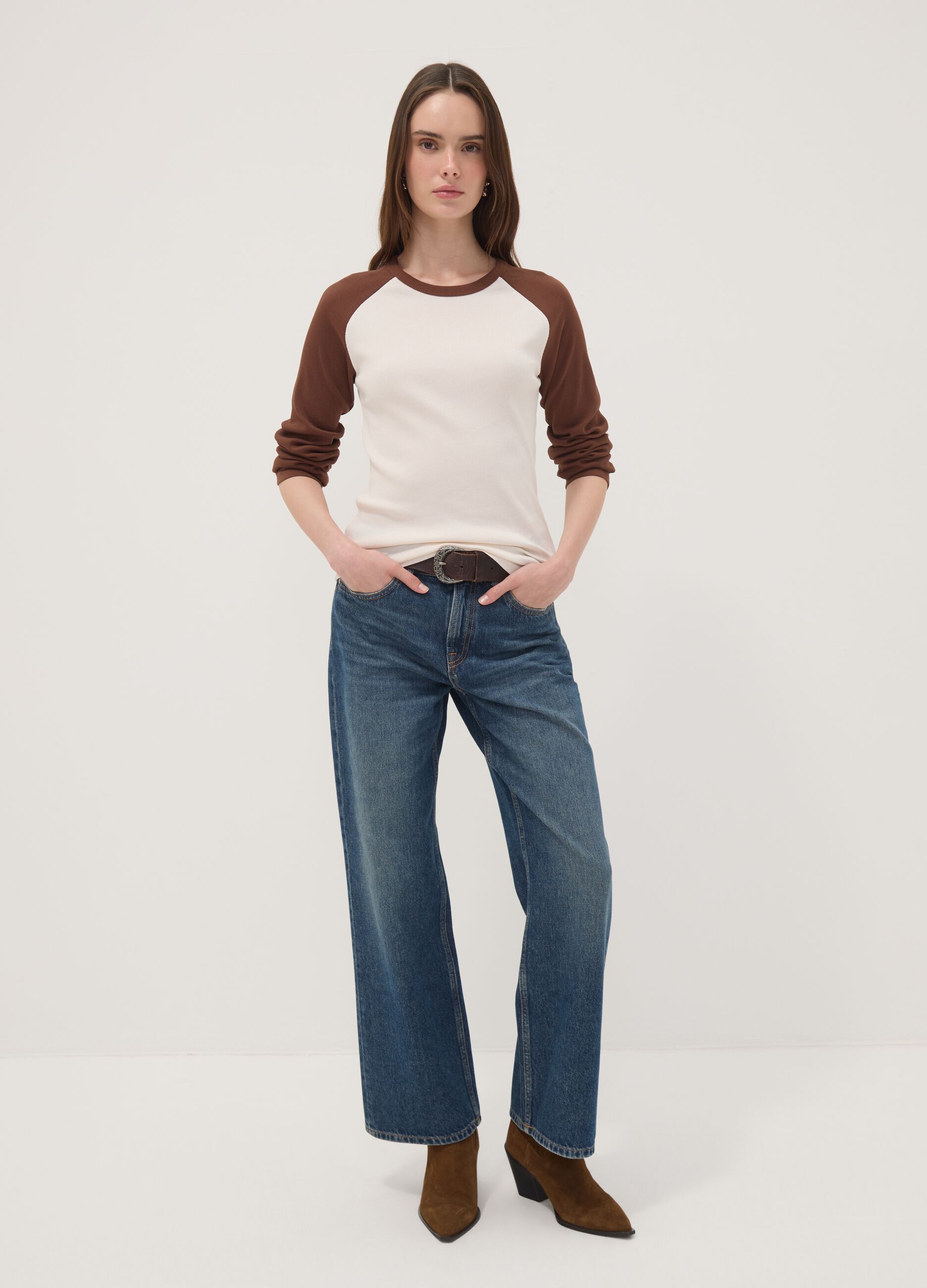 White pure cotton long-sleeved T-shirt