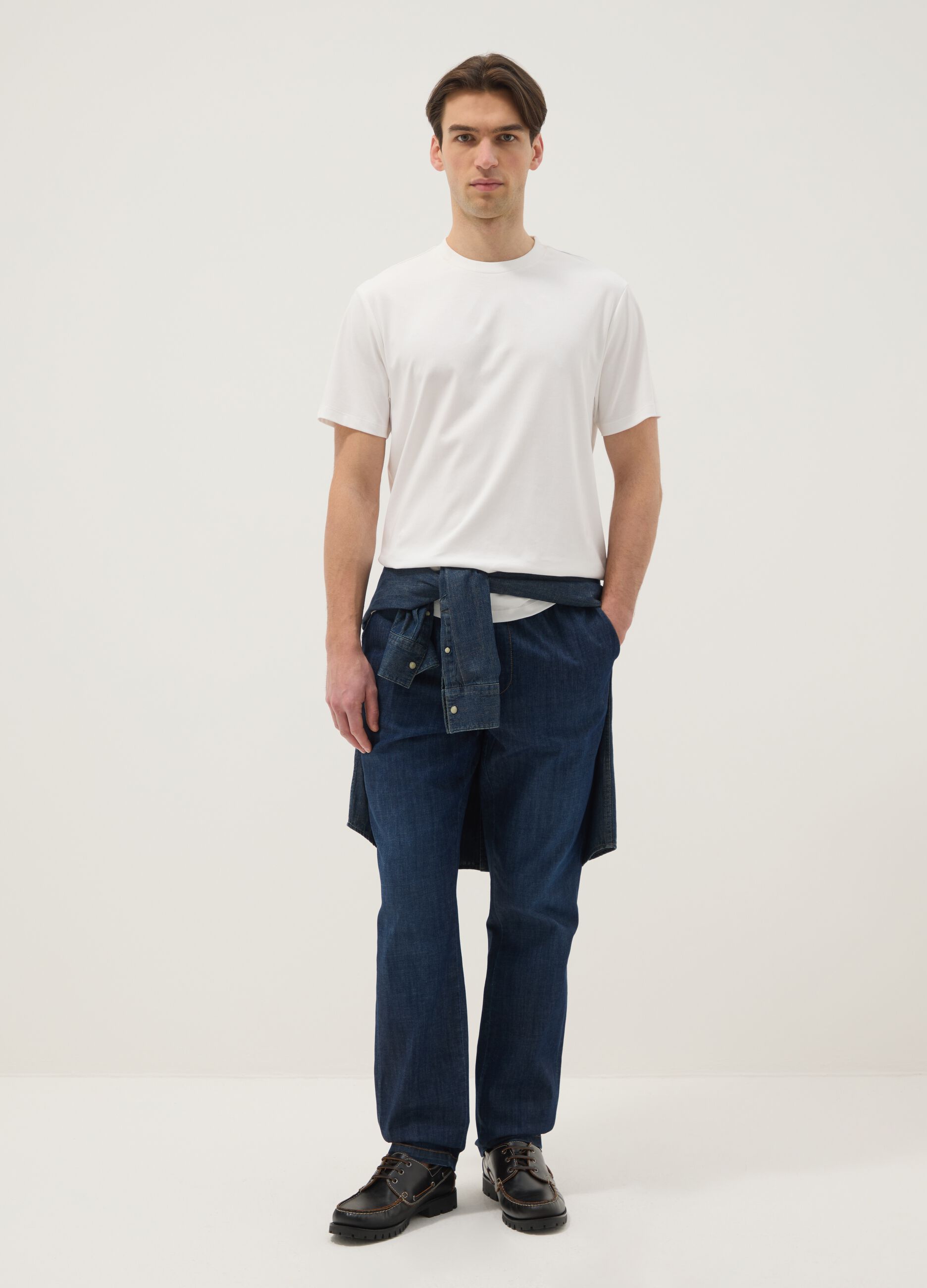 White crew neck pure cotton T-shirt regular fit