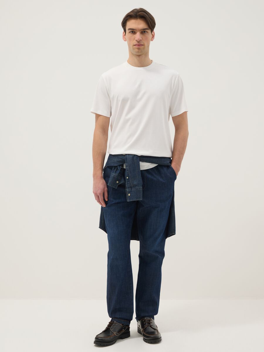 White crew neck pure cotton T-shirt regular fit_1