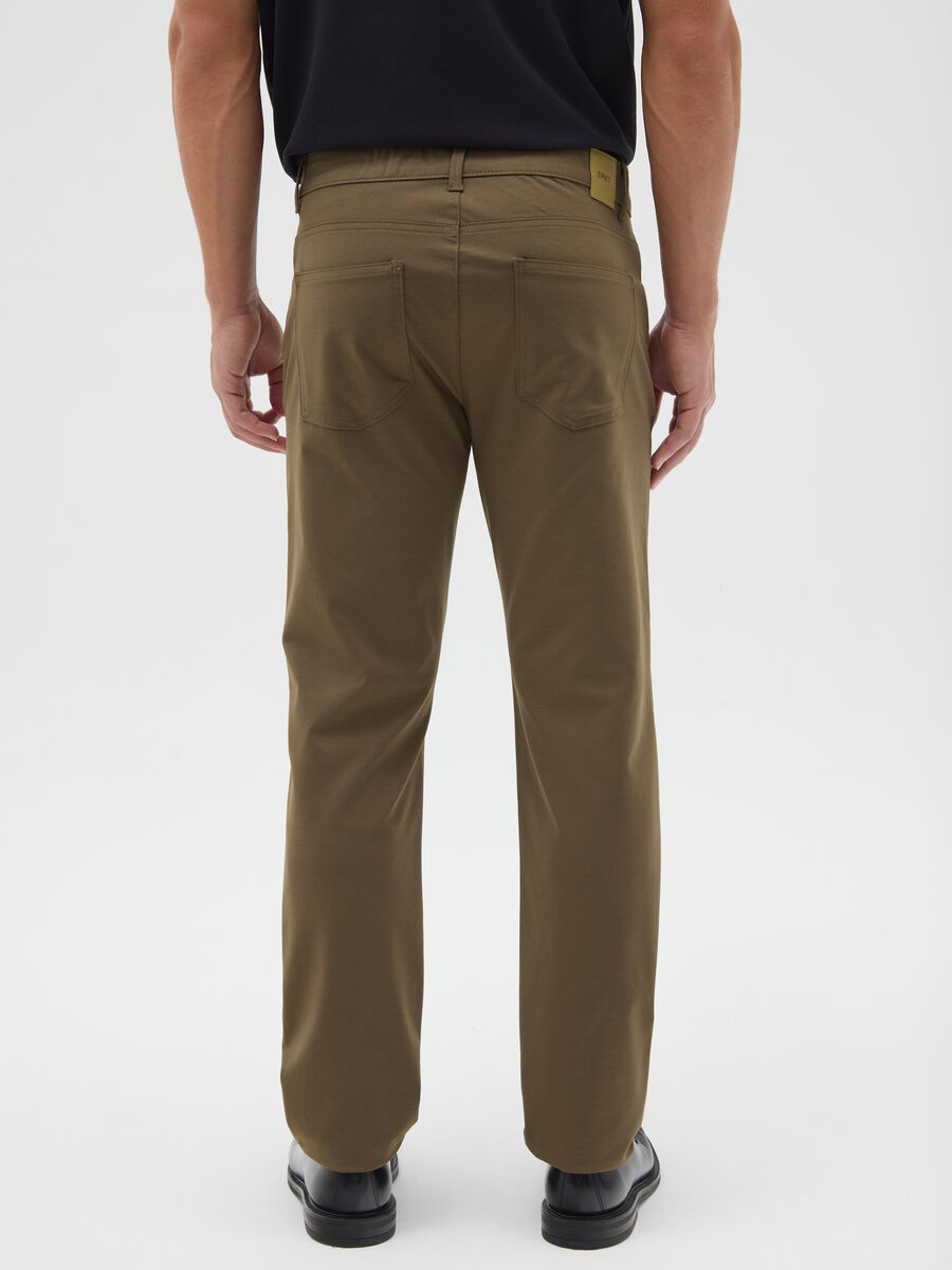Brown cotton blend slim fit trousers_2