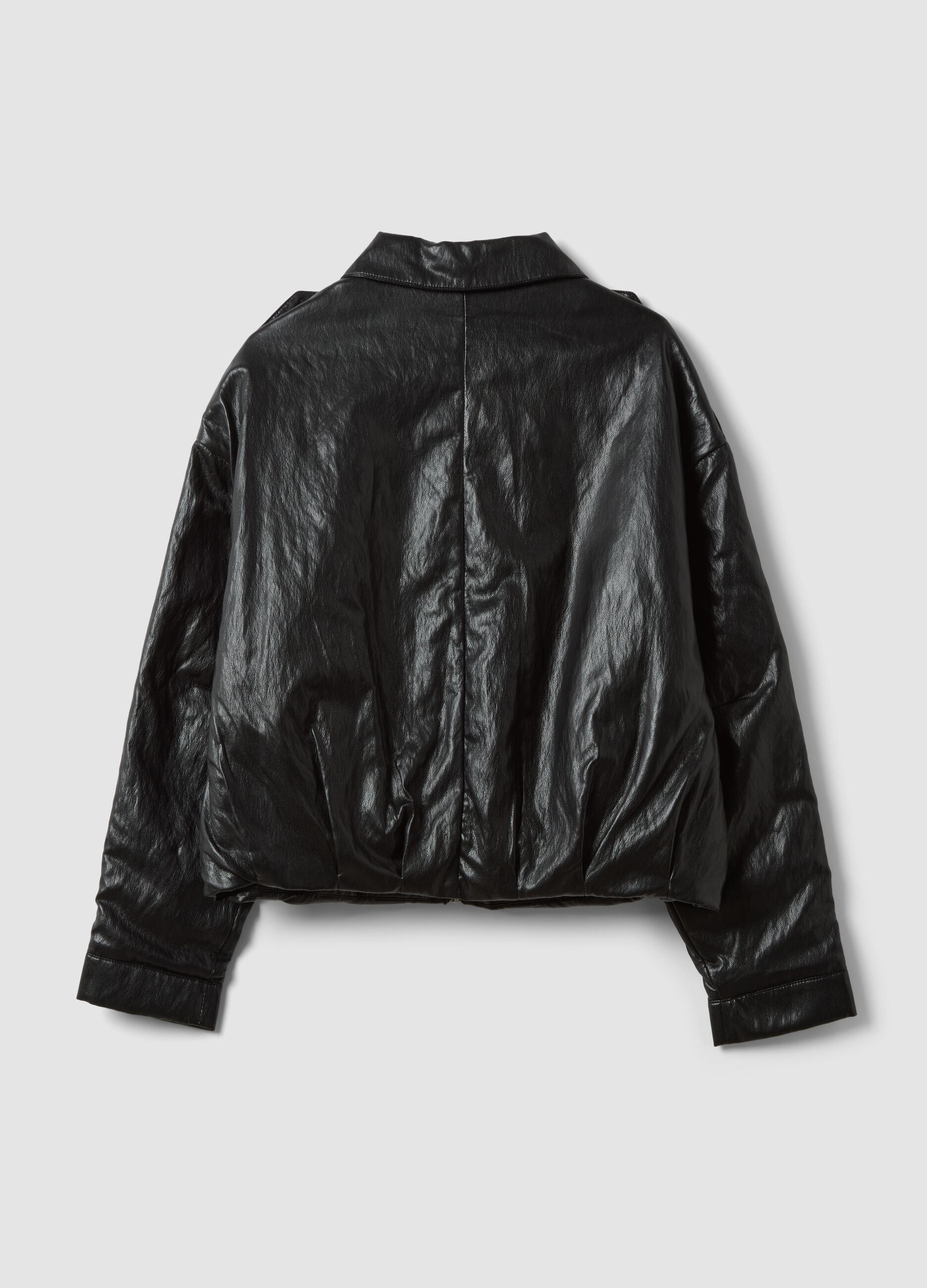Giacca nera in misto cotone con zip regular fit