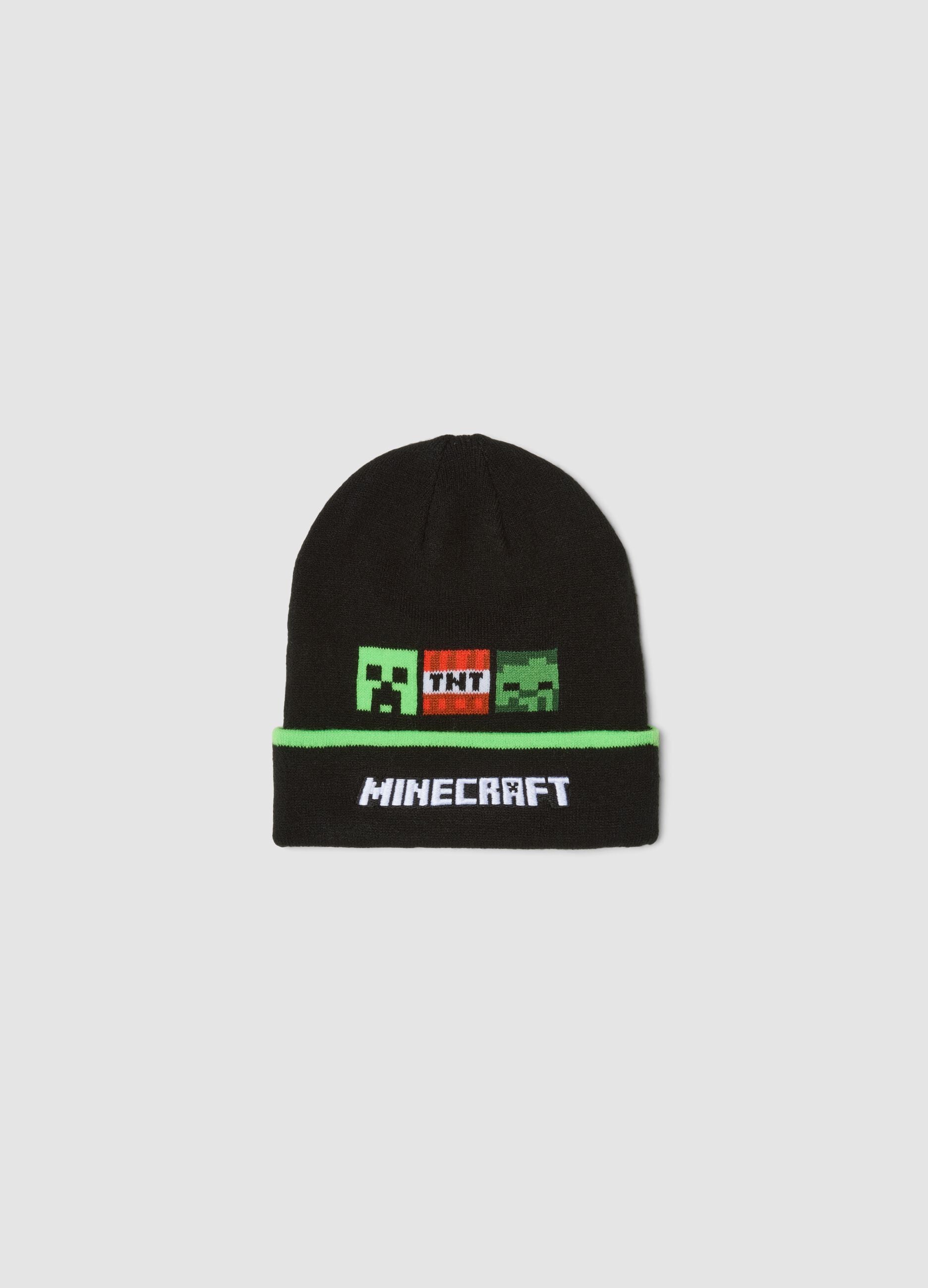 Cappello nero in maglia con risvolto a tema Minecraft