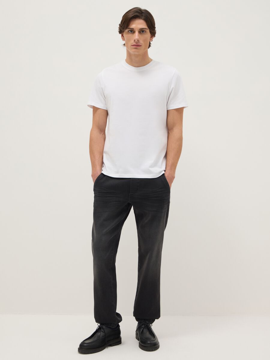 Regular fit black denim jeans with elastic waistband_0