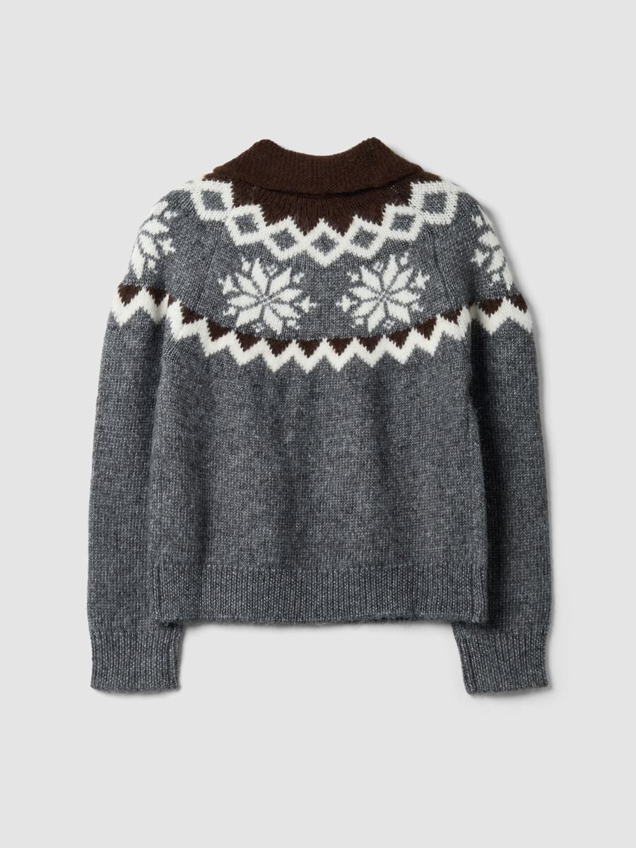 Grey jacquard cardigan with collar and zip, regular fit_2