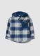 Blaue, karierte Oversize-Hemdjacke mit Kapuze aus reiner Baumwolle f&uuml;r Baby-Jungen_0