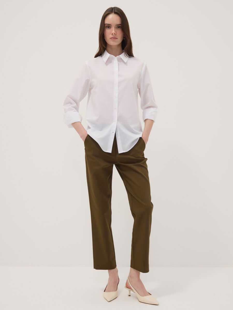 Green slim-fit stretch cotton trousers_0