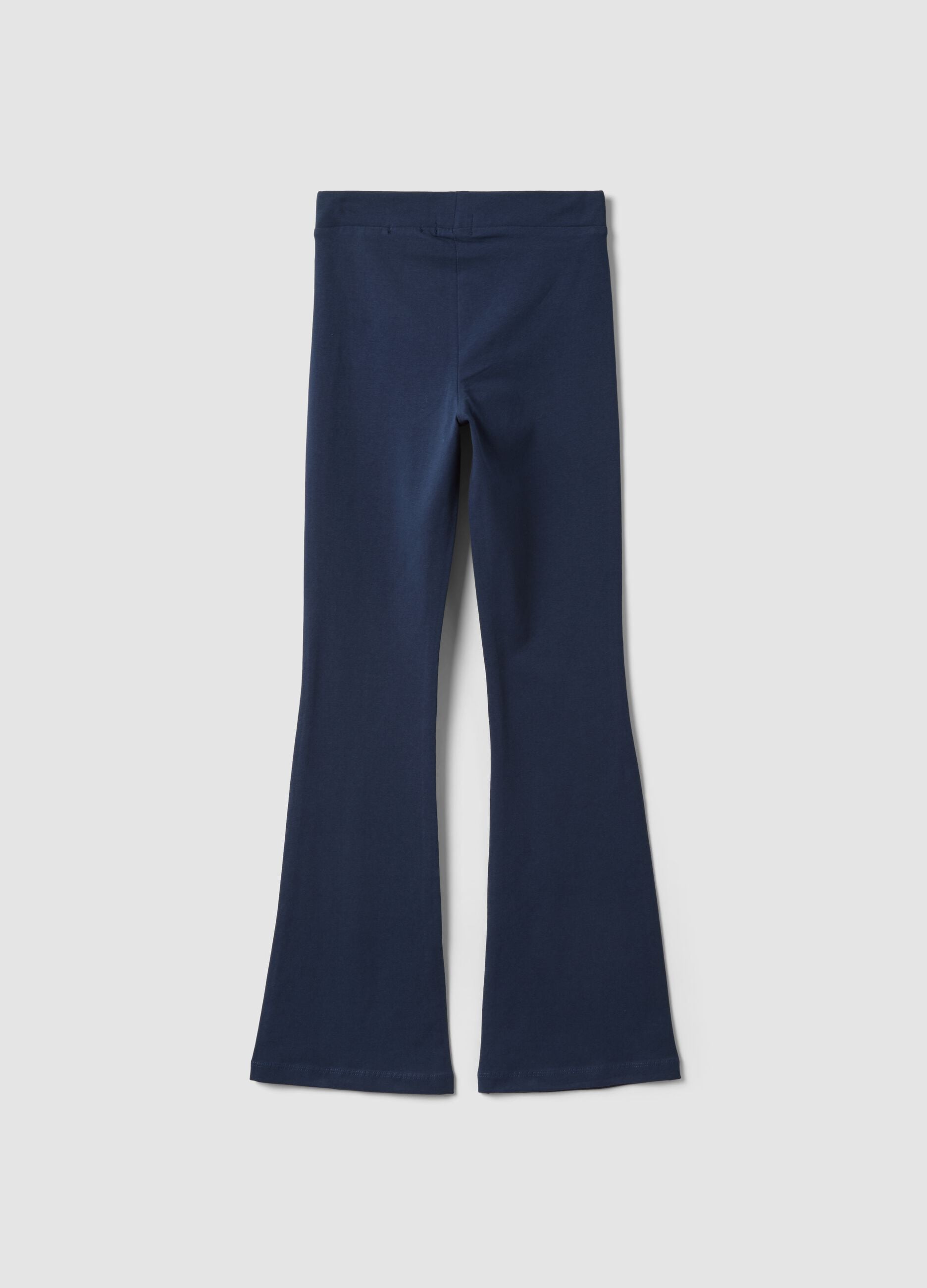 Leggings blu flare in cotone jersey organico elasticizzato