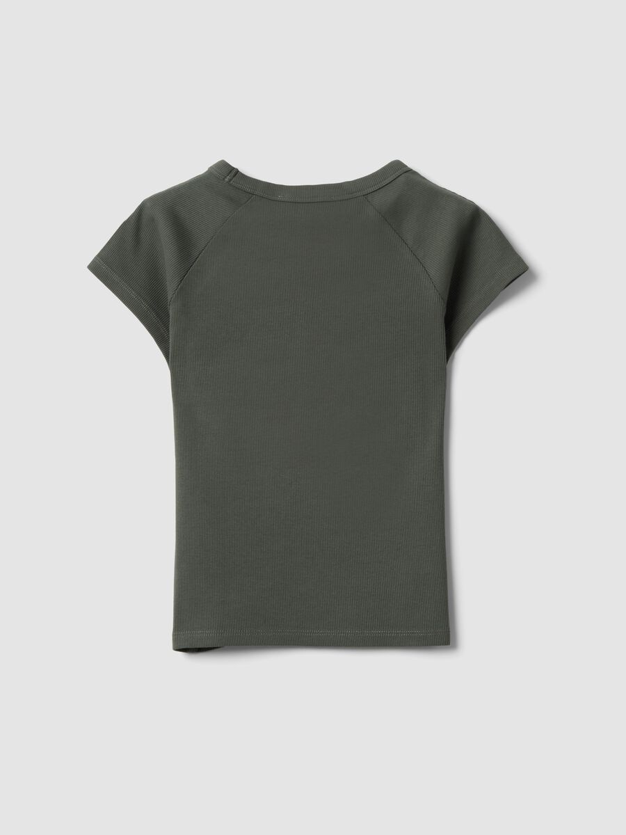 Green fitted ribbed stretch-cotton T-shirt with studs_1