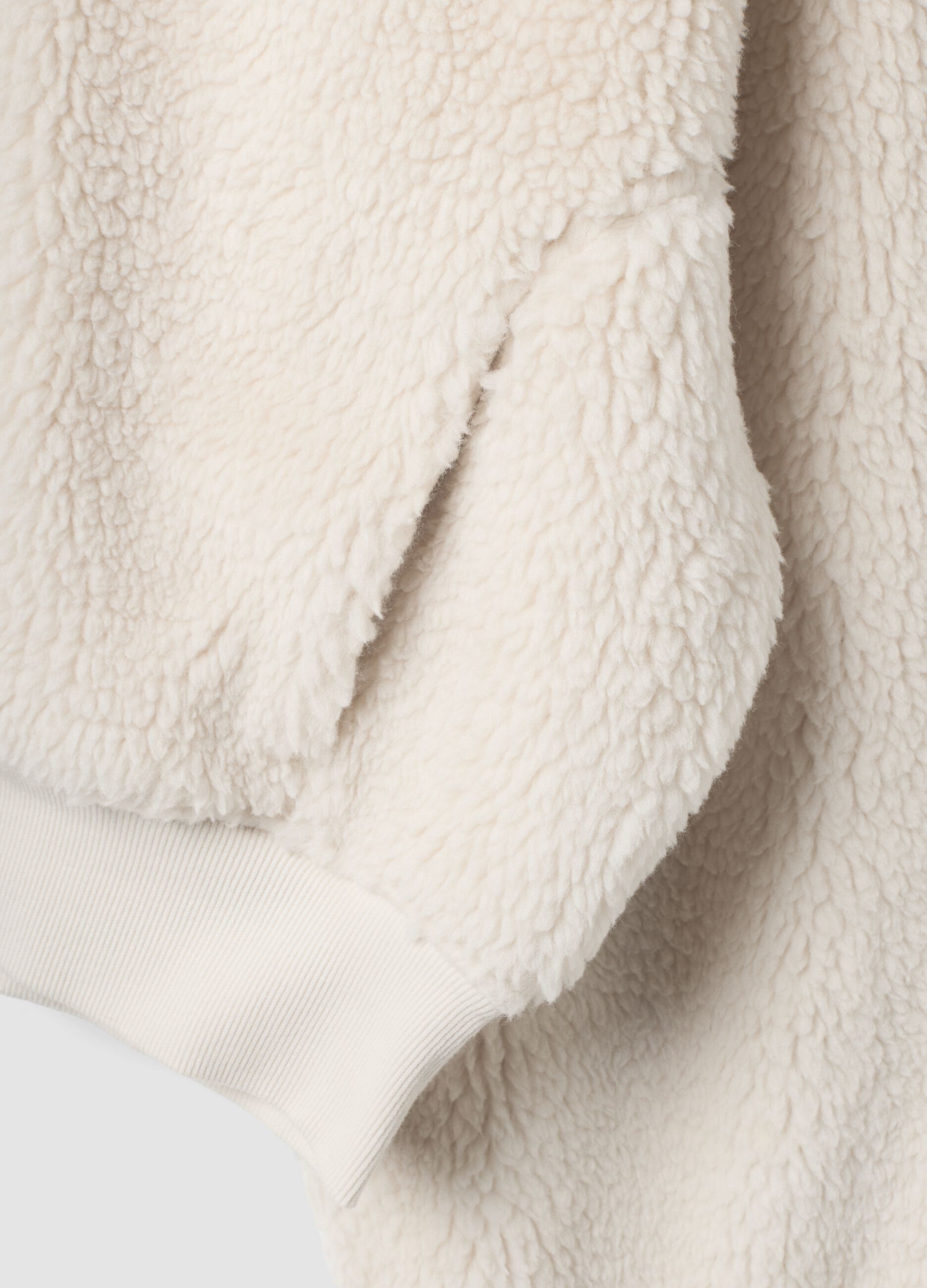 Beige crew-neck teddy-effect sweatshirt
