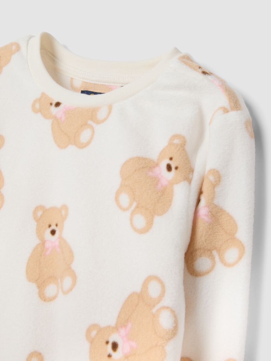 White crew-neck pyjamas with teddy bear print_2