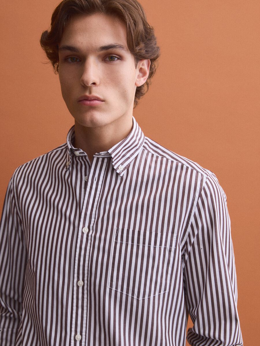 White pure cotton poplin striped shirt, regular fit_3