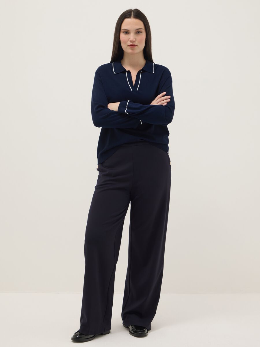 Camisola azul em mistura de viscose com gola polo ajuste regular_1