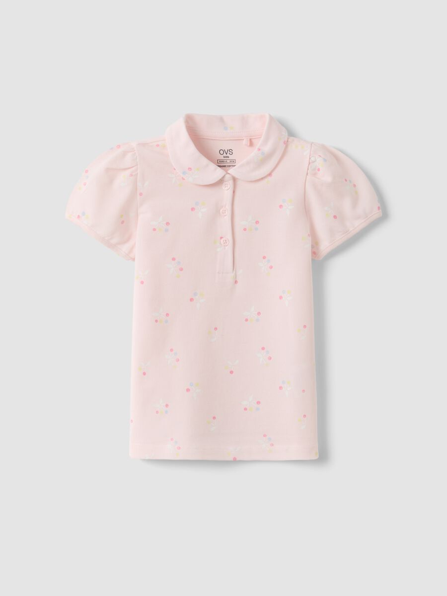 Girls' pure cotton pink polo with floral pattern, regular fit_0