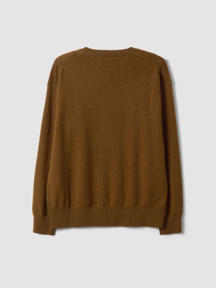 Maglia marrone in pura lana a girocollo over fit_6