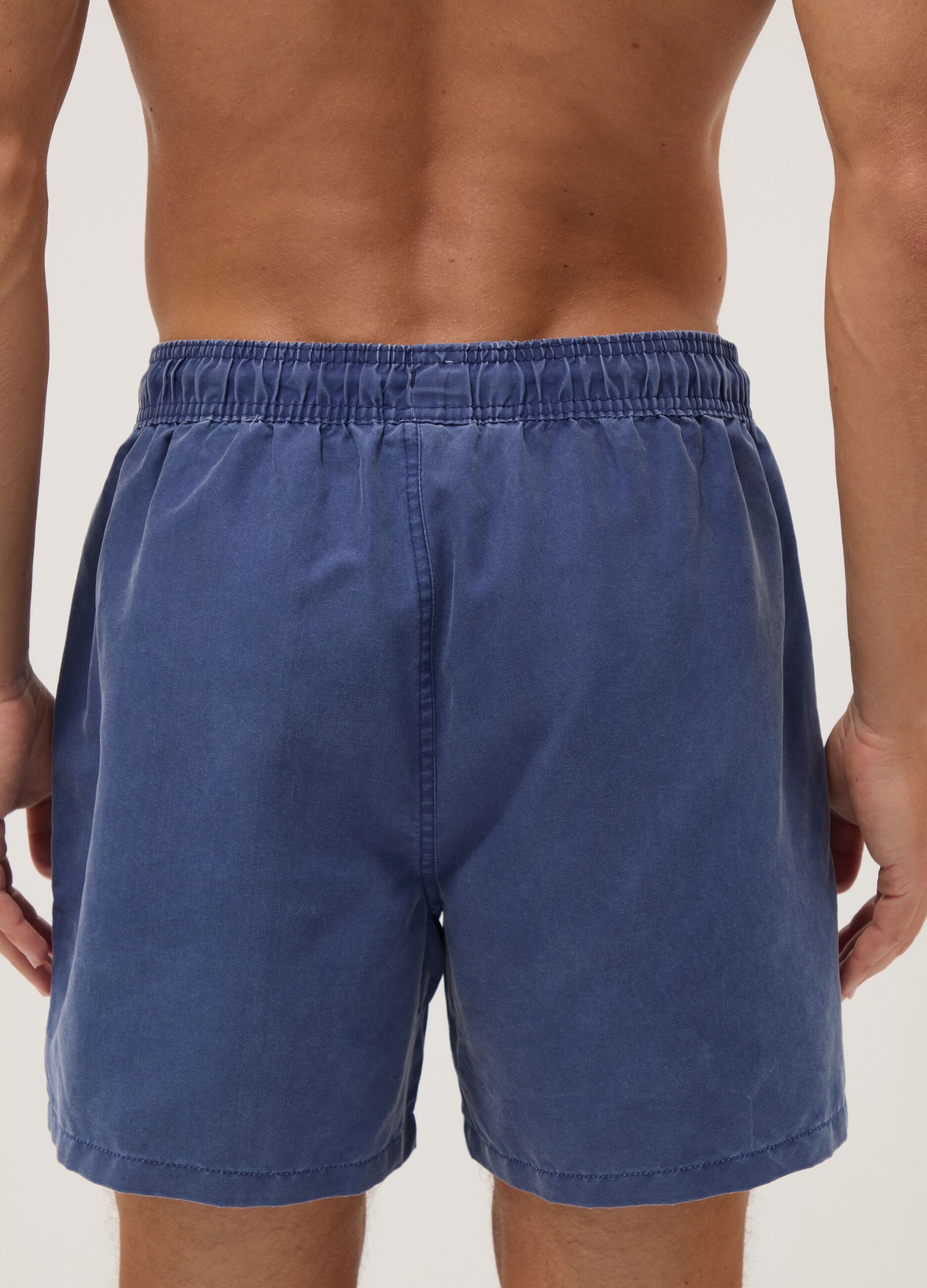 Navy blue swim boxer shorts with drawstring