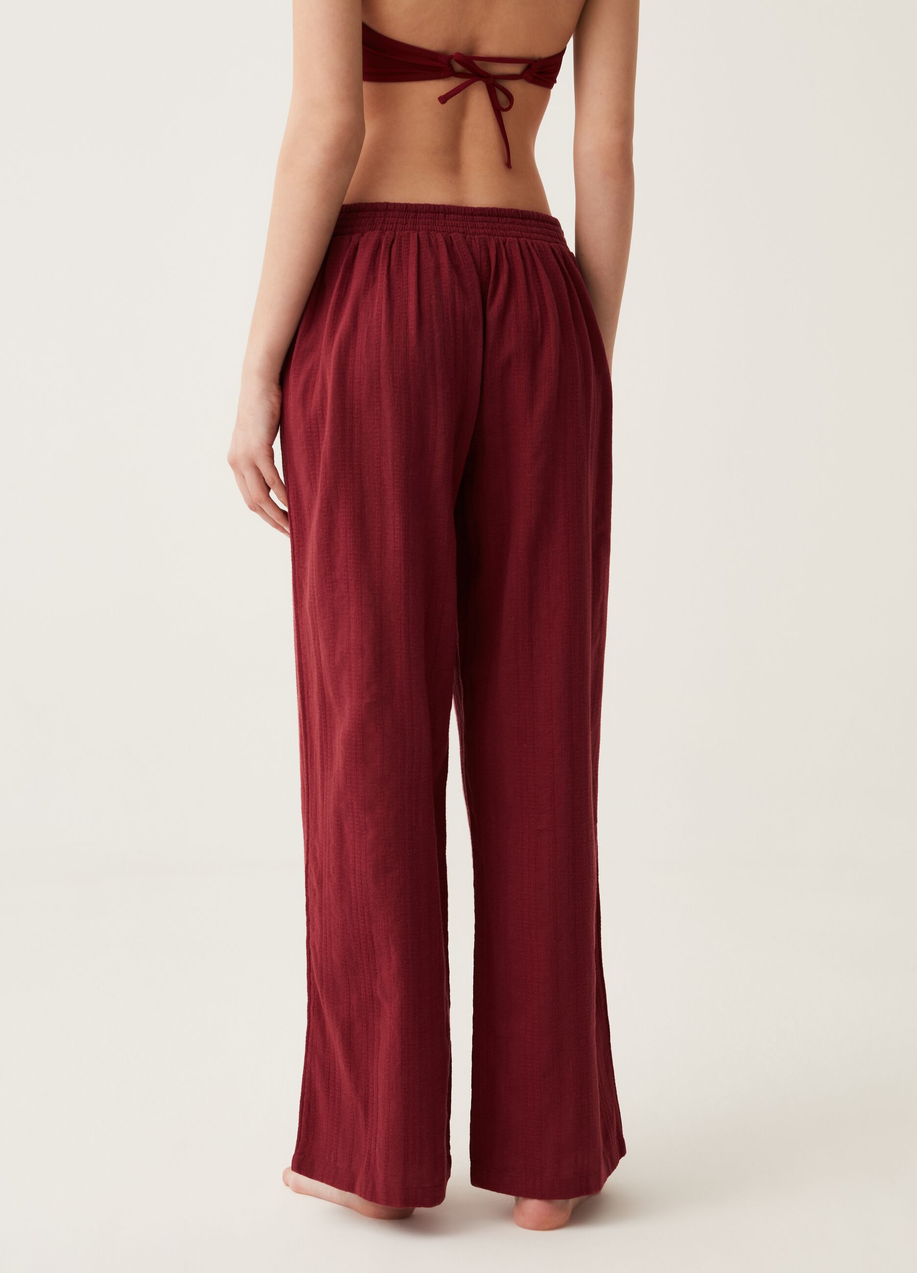 Beach cover-up trousers in cotton dobby
