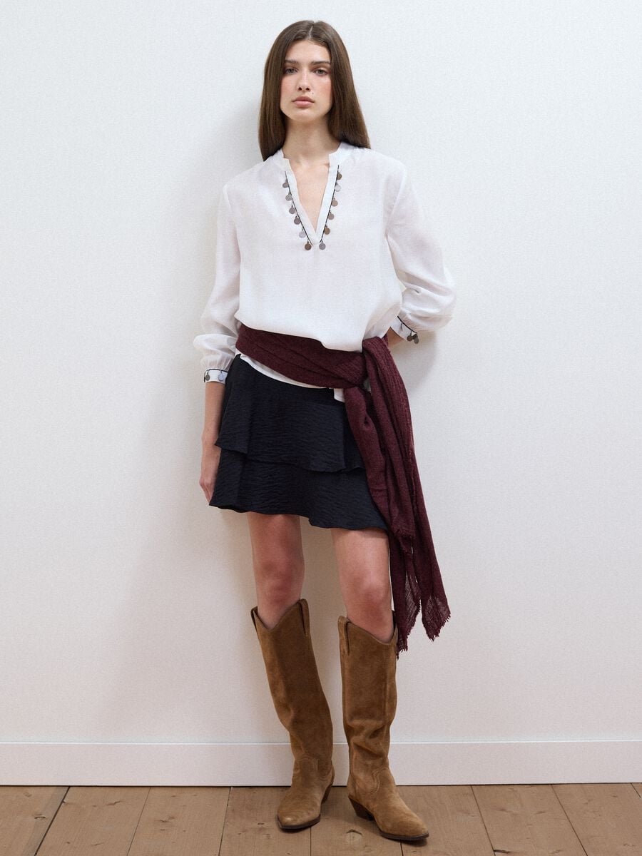 White viscose-blend shirt with charms and V-neck regular fit_1