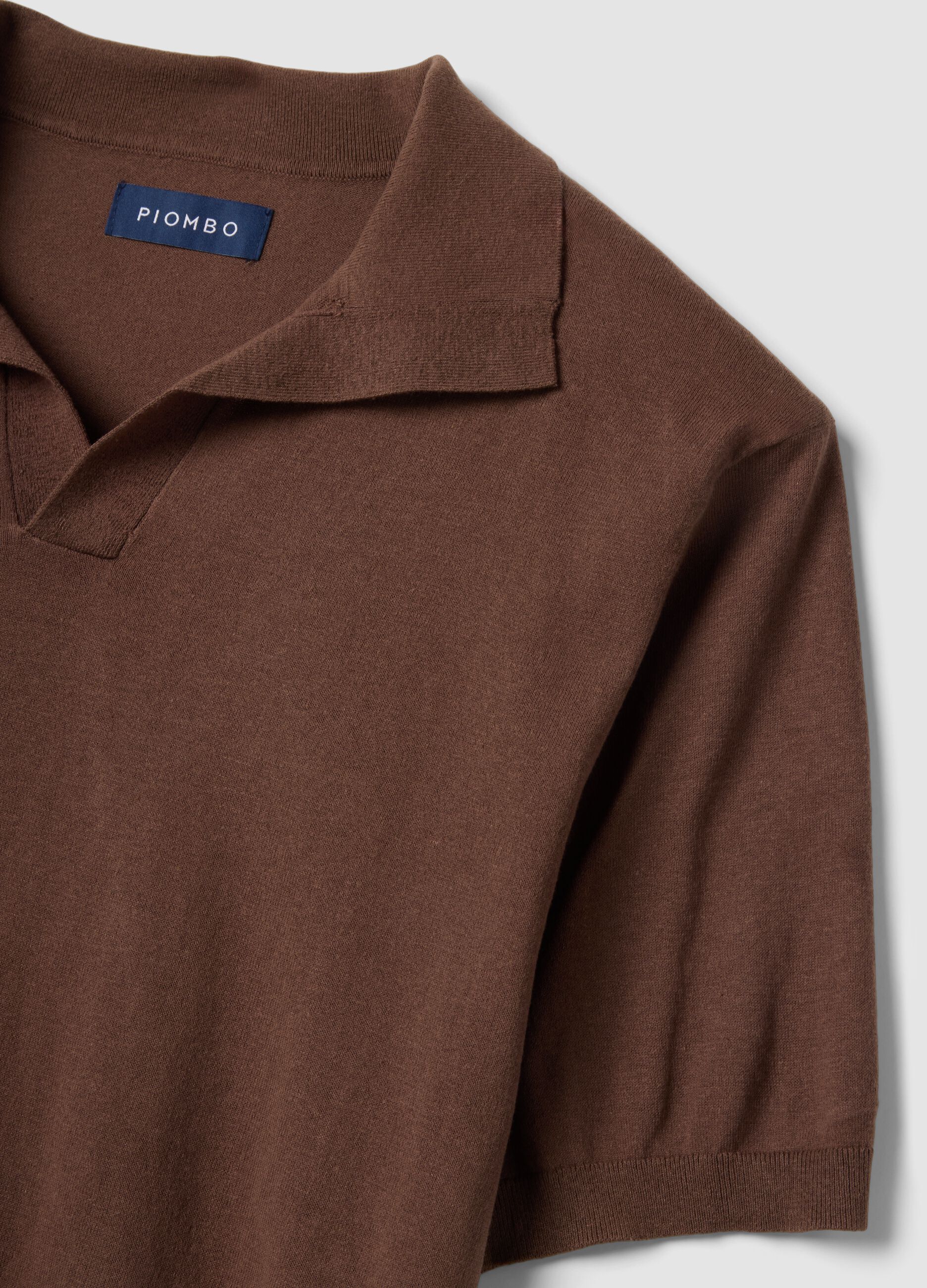 Short-sleeved brown polo shirt in pure cotton