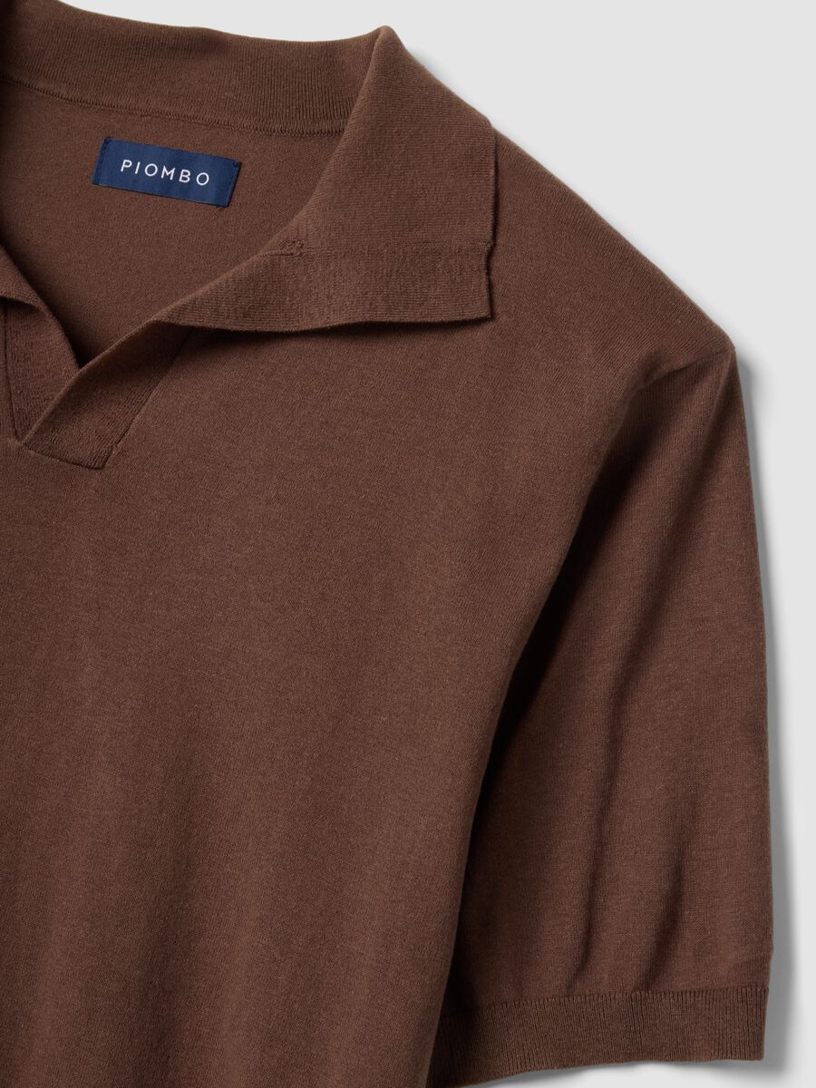 Short-sleeved brown polo shirt in pure cotton_5