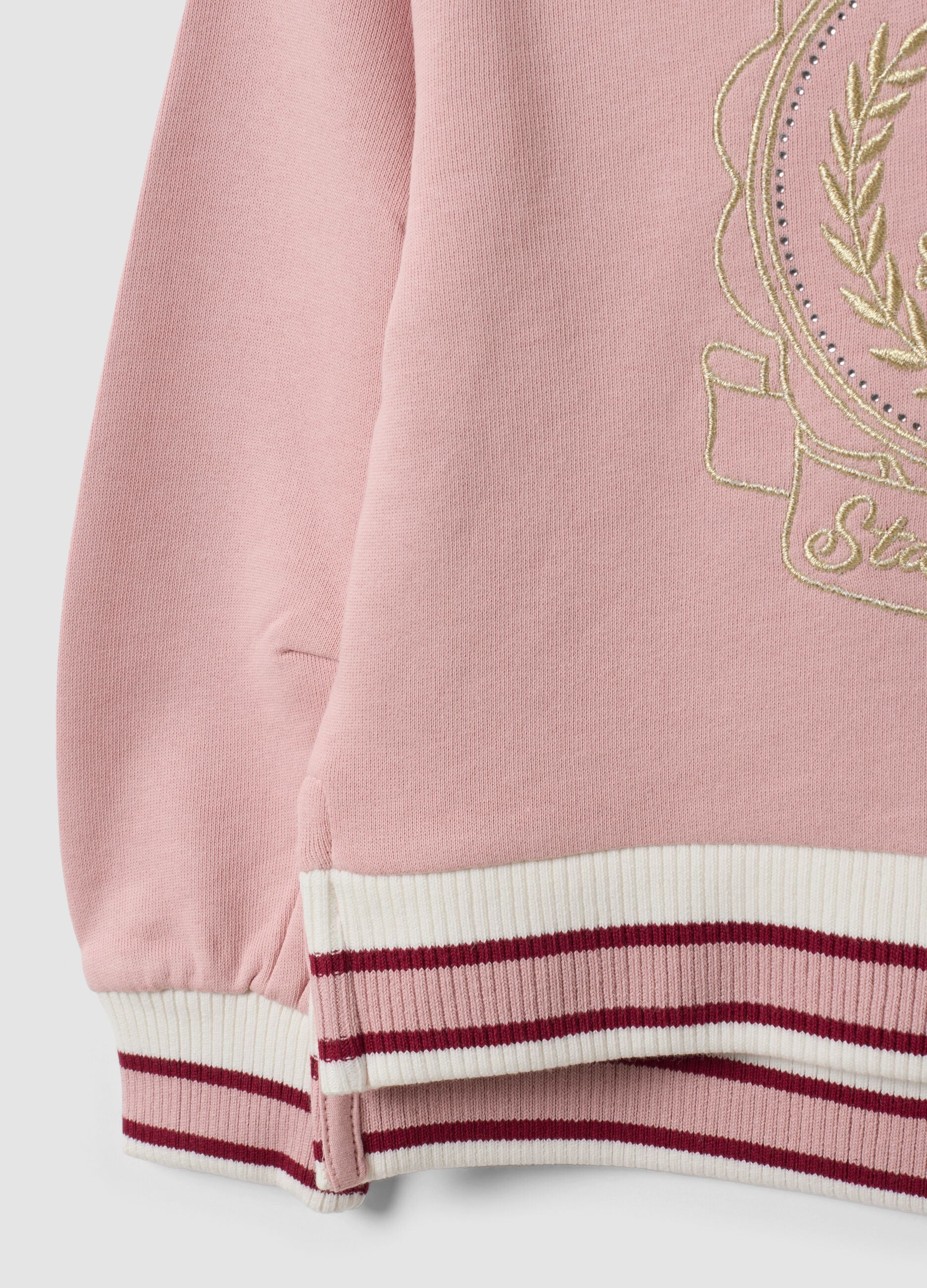 Felpa rosa in puro cotone con girocollo e ricamo frontale per bambina