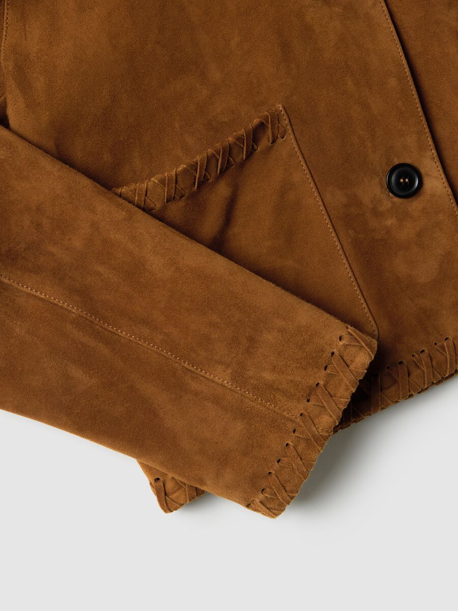 Brown Regular Fit Genuine Leather Blazer_5