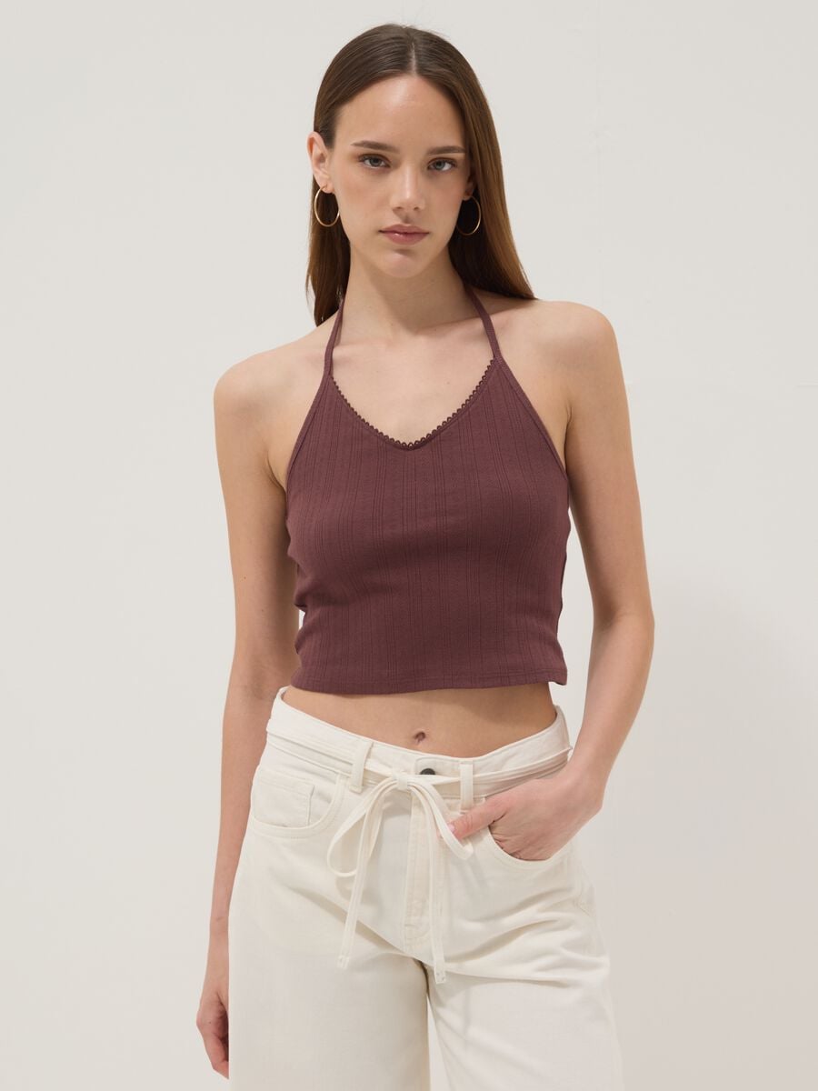 Short brown pure cotton tank top_2