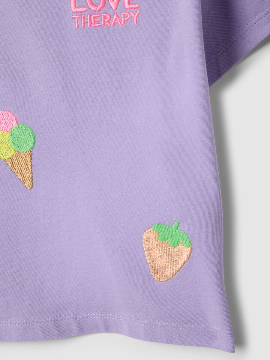Girls' regular fit purple stretch cotton t-shirt with embroidery_3