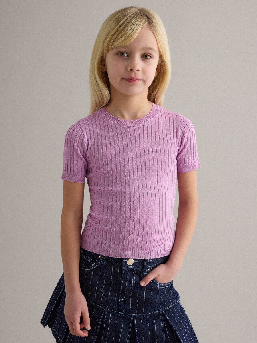 Girls' Regular Fit Purple Ribbed Viscose Blend Jumper_0