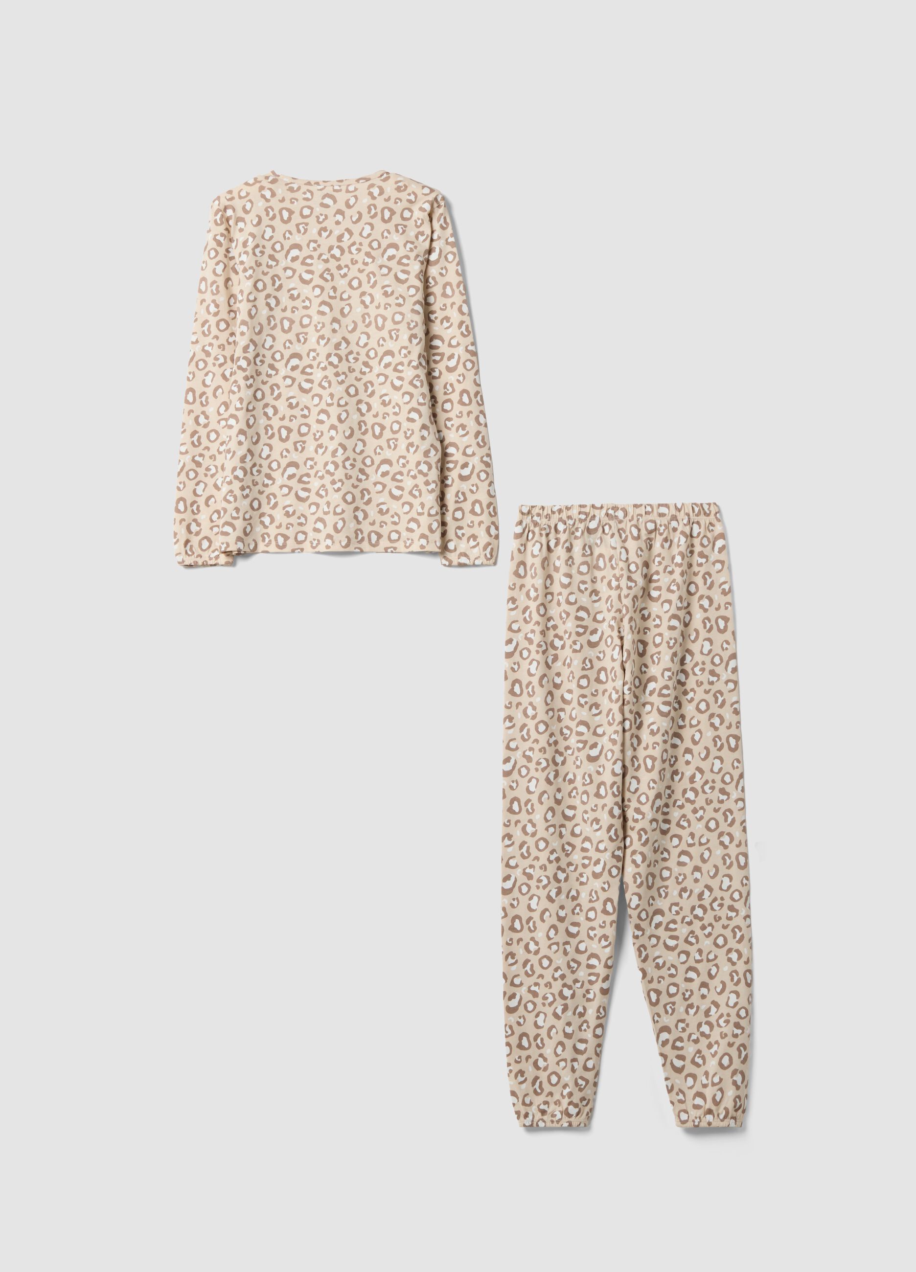 Pigiama beige in cotone organico con stampa animalier per bambina e ragazza