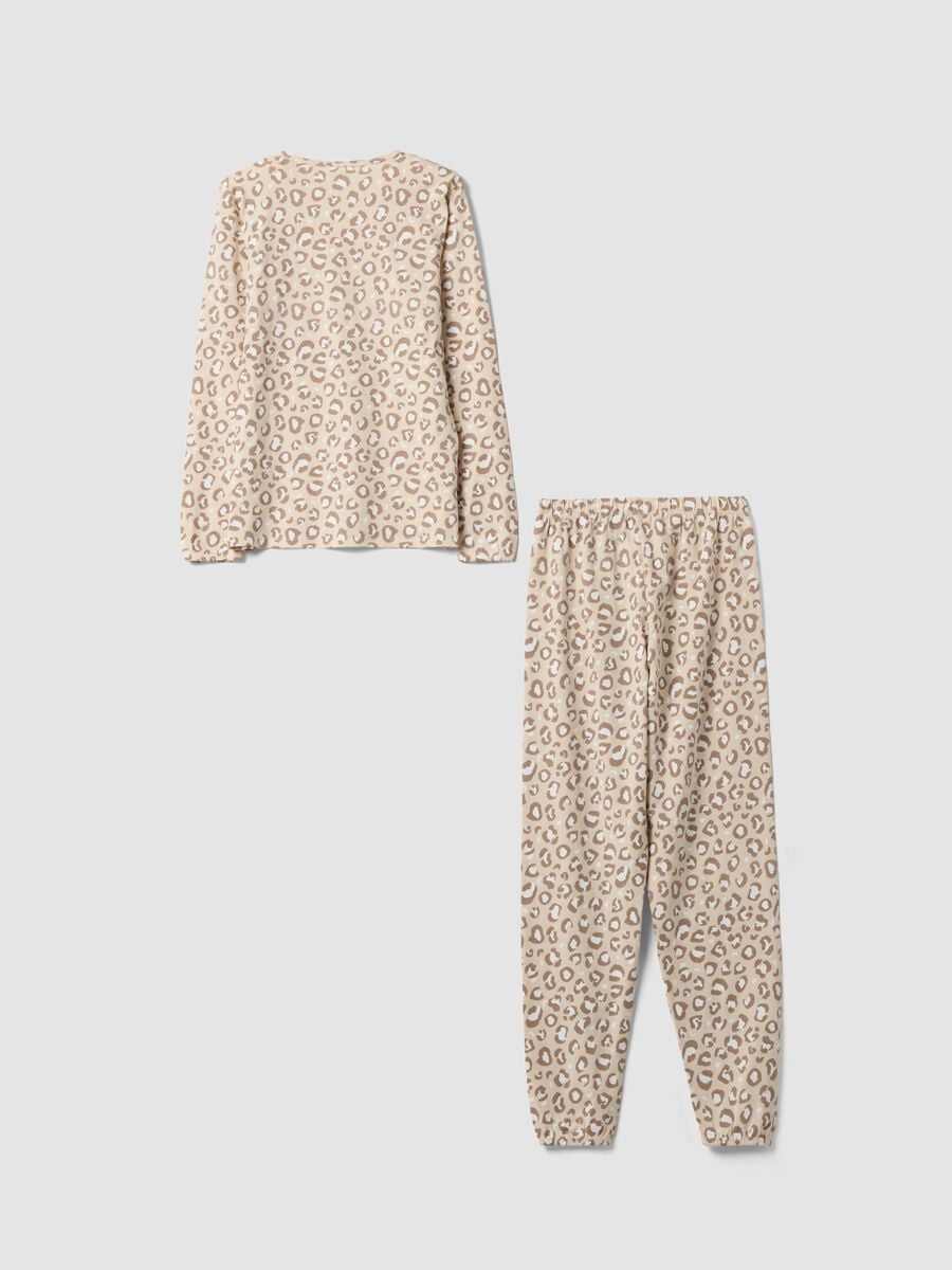 Pigiama beige in cotone organico con stampa animalier per bambina e ragazza_1