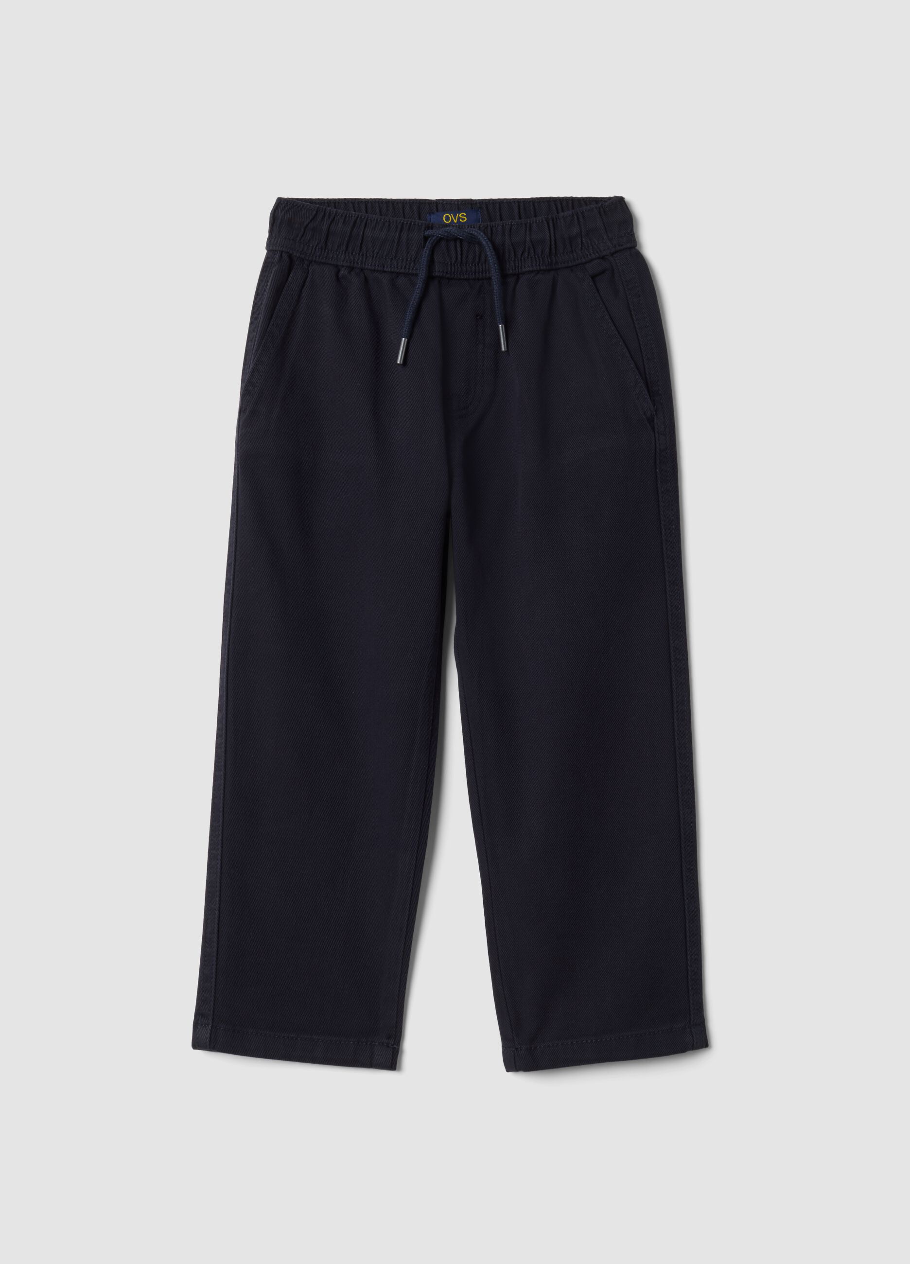 Pantaloni blu in twill di cotone elasticizzato regular fit