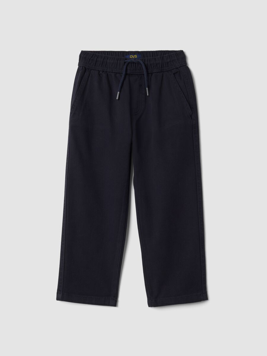 Pantaloni blu in twill di cotone elasticizzato regular fit_0