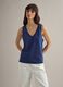 Blue cotton blend regular fit V-neck tank top_3