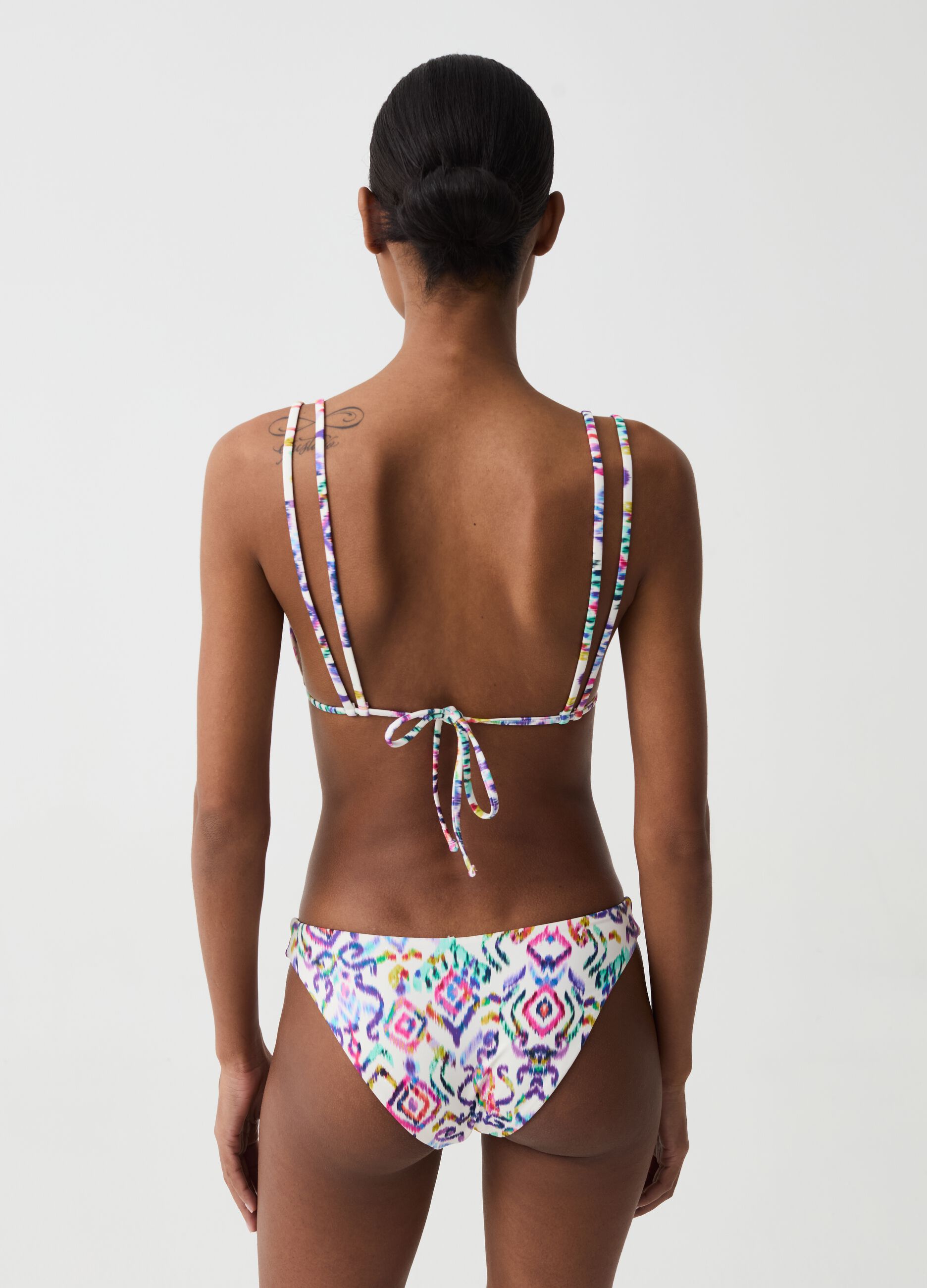 Triangle bikini top with ikat print